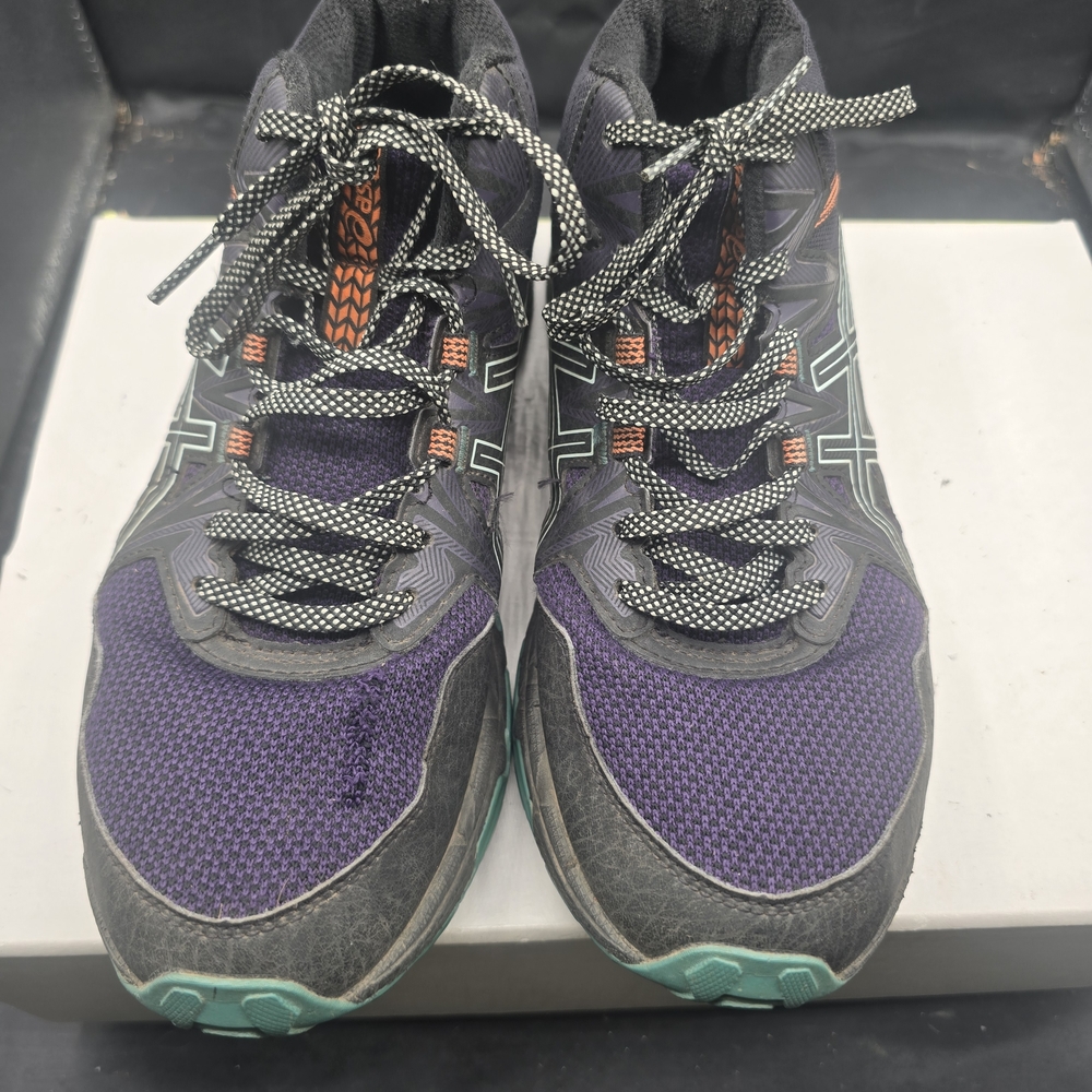 Asics Black and Purple Athletic Shoes with Teal Highlights